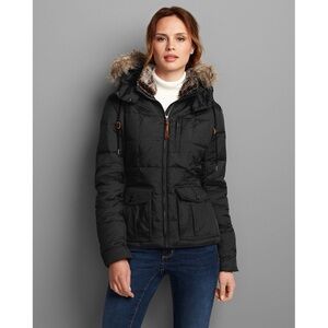 Eddie Bauer • Yukon Classic Down Jacket black puffer quilted hood faux fur